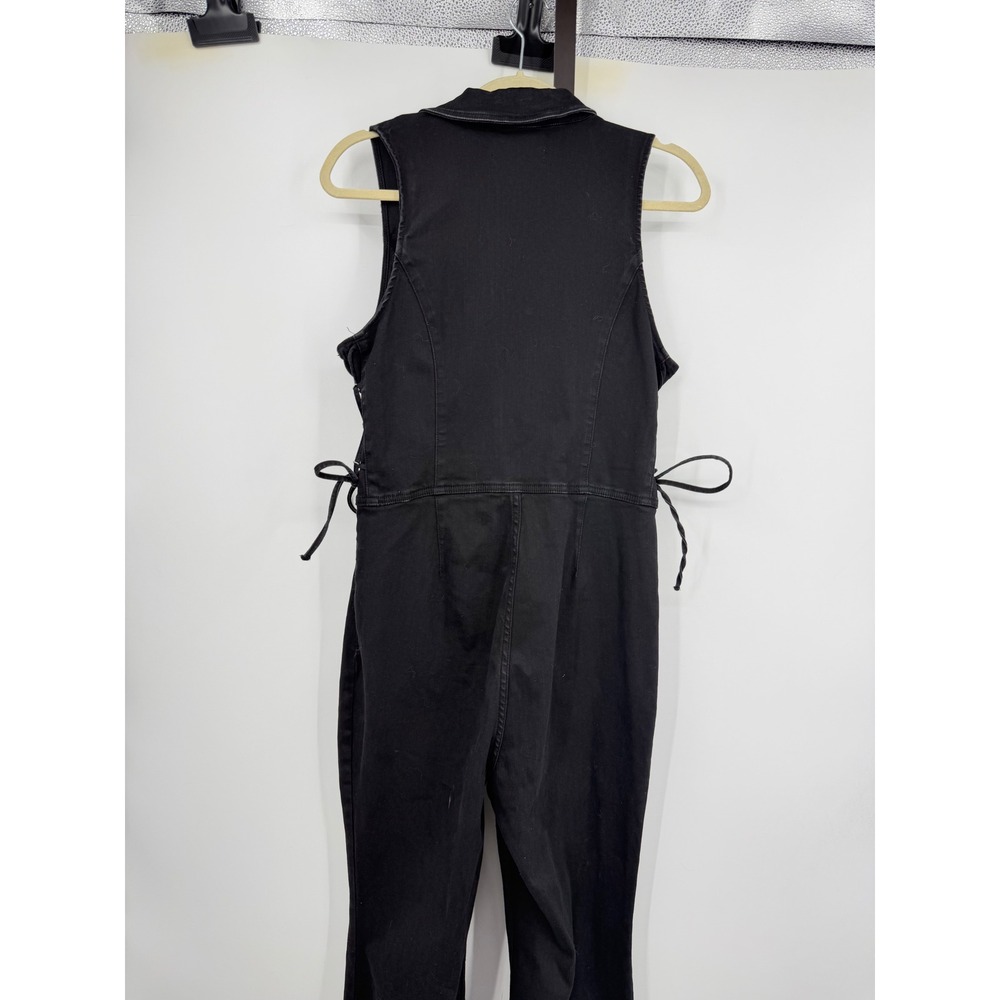 Idyllwind Lace Up Side Denim Jumpsuit Womens L Black Flare Zip Front Sleeveless - Picture 5 of 12